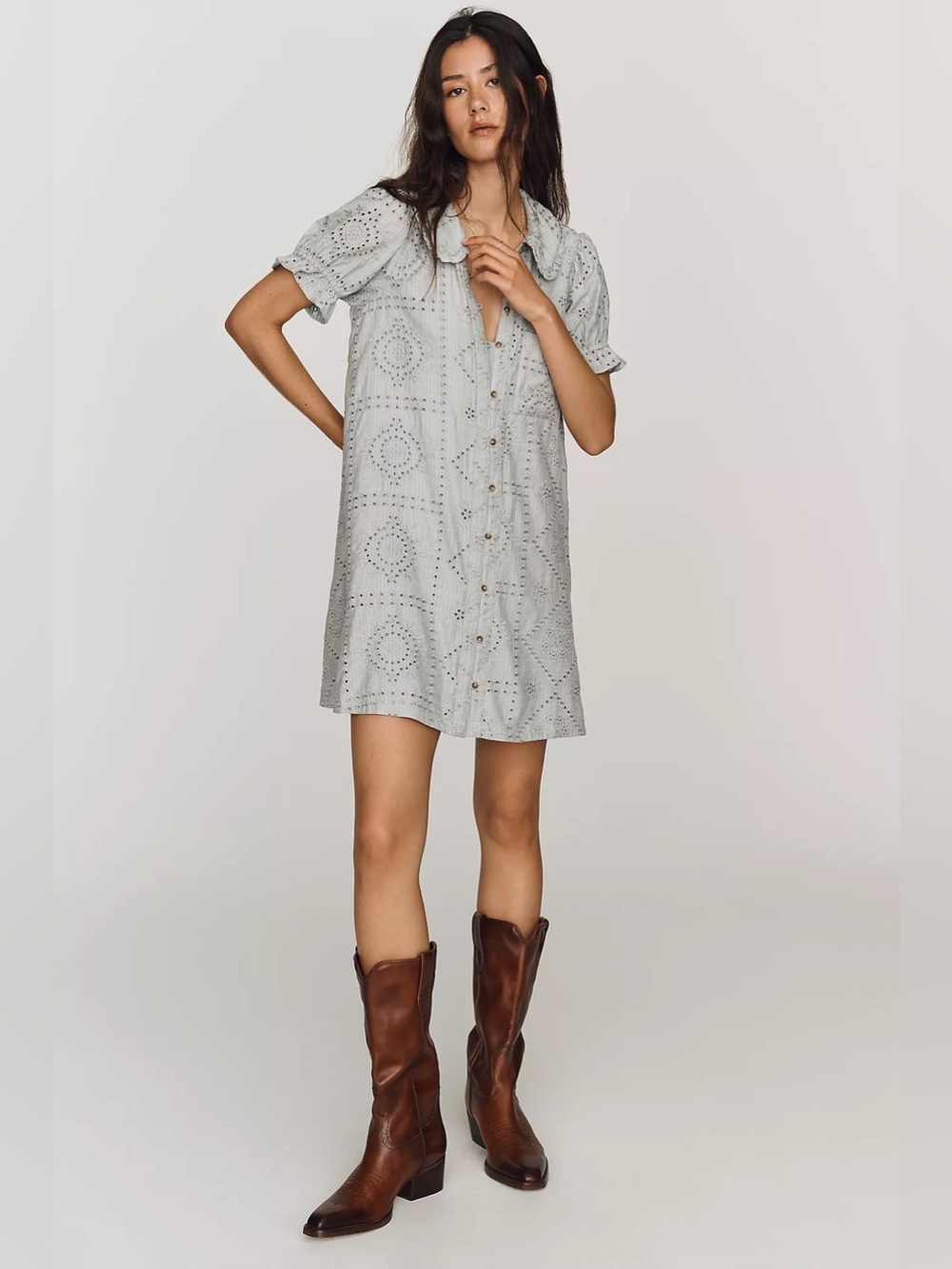 Pilcro Keira Eyelet Mini Dress Chambray Anthropologie NWT Small